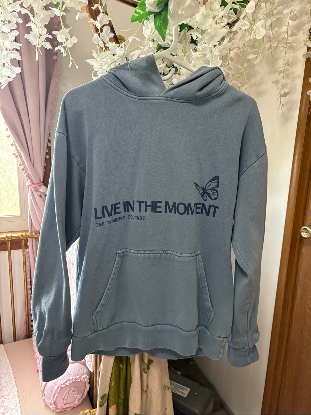 Live In The Moment Blue Graphic Hoodie